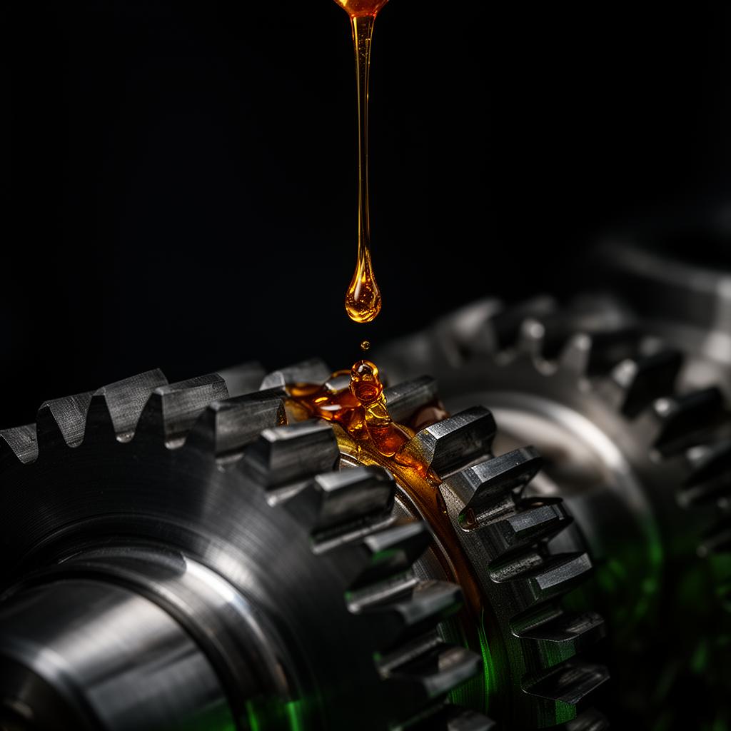 Macro of oil dripping onto steel gears
